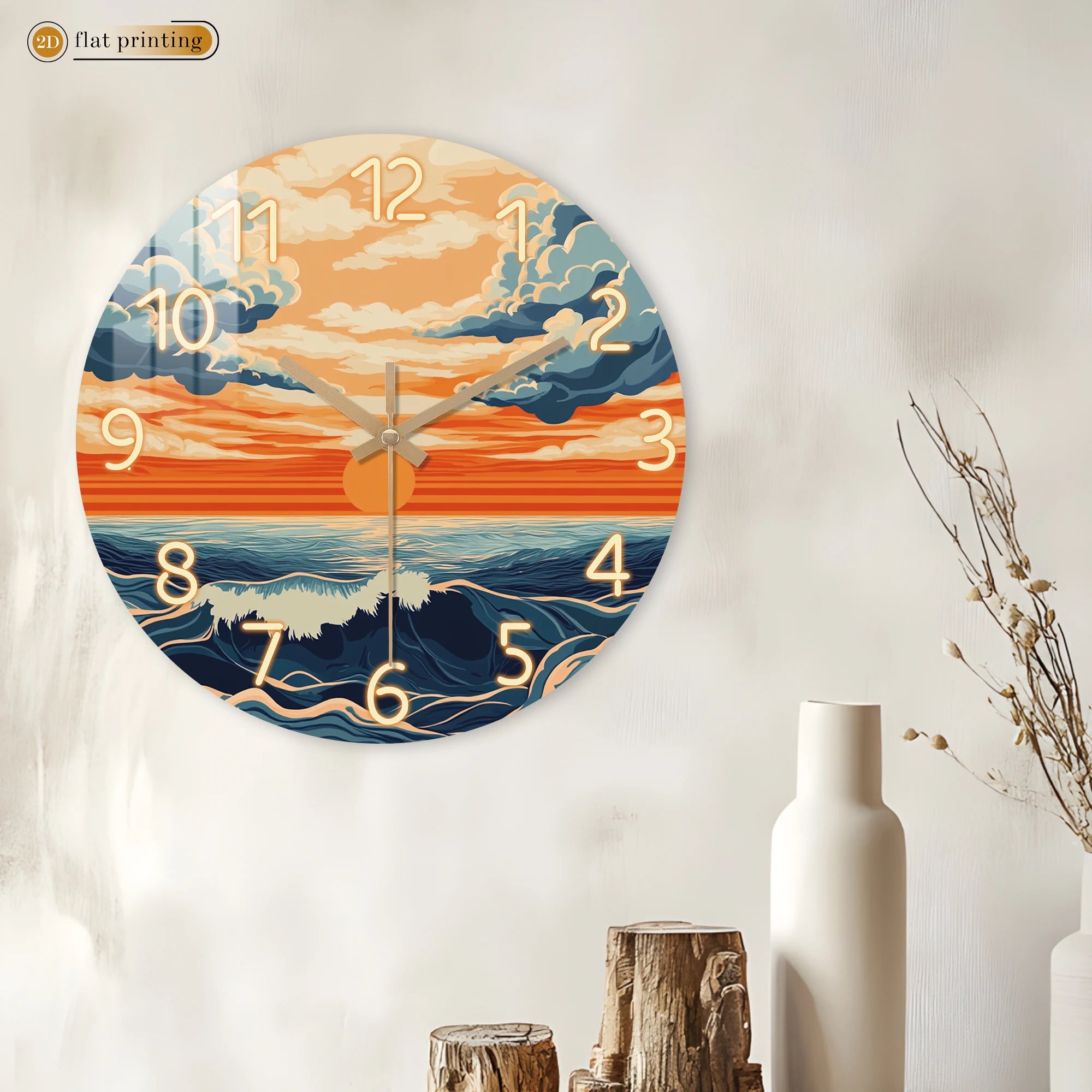 Vibrant Sunset Ocean Waves Wall Clock