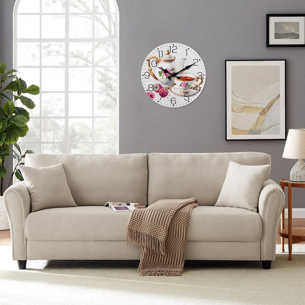 Teapot and Teacup Pattern Wooden Wall Clock