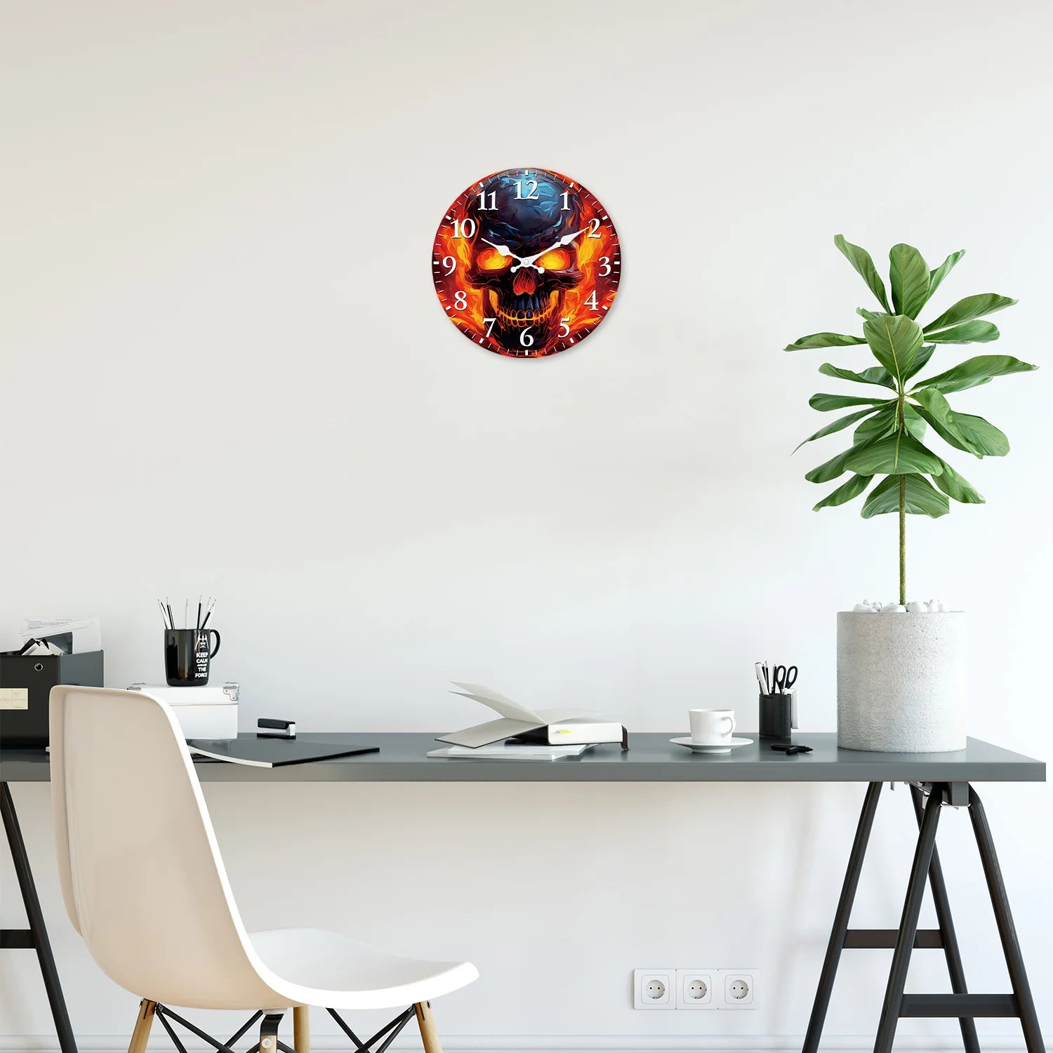 Flame Skull Pattern Wooden Wall Clock