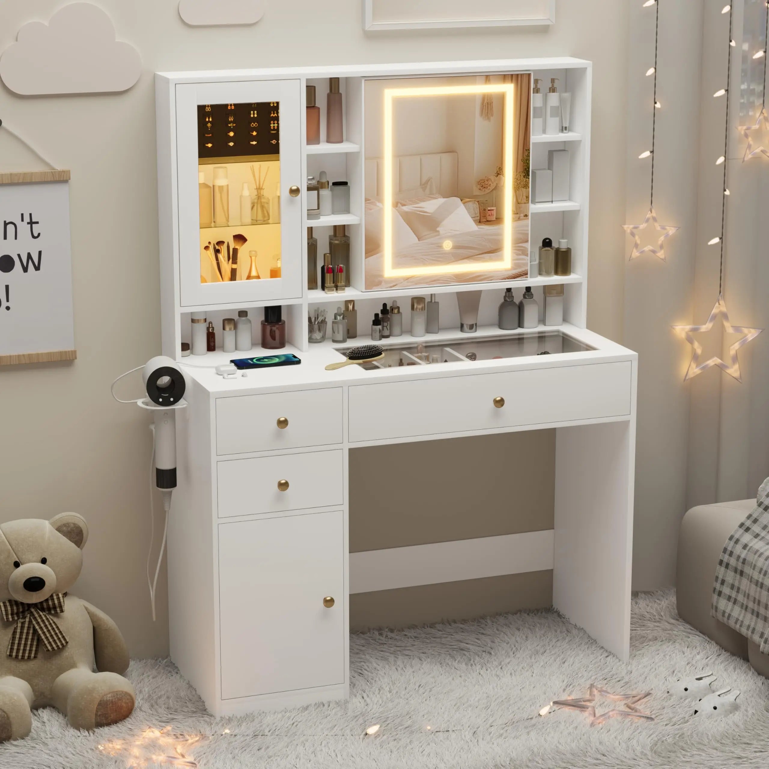 Makeup Vanity Desk with Mirror and Lights
