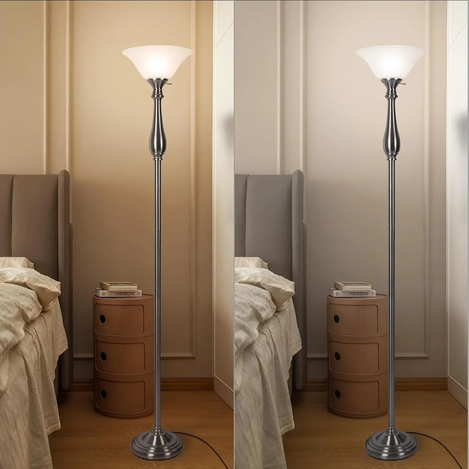 Torchiere Floor Lamp, White Alabaster Glass Shade