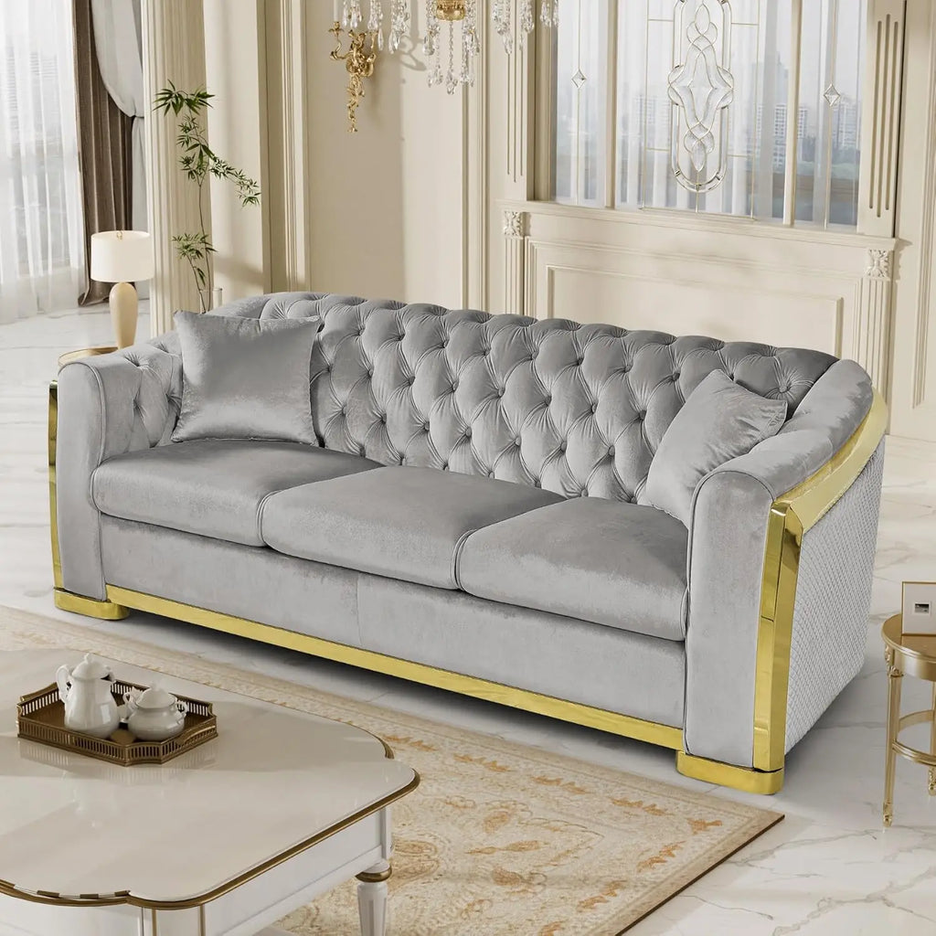 84" Velvet Couch Black And Gold