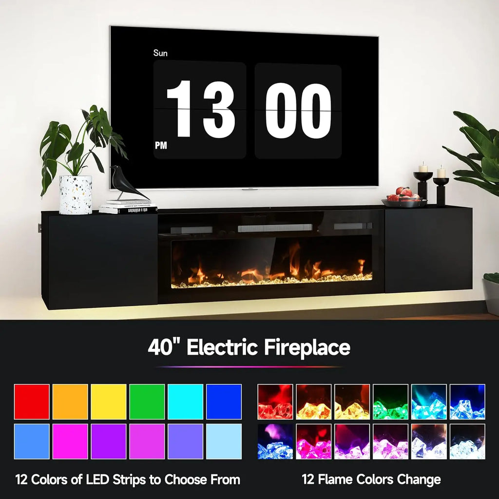 80in Floating TV Stand with Electric Fireplace