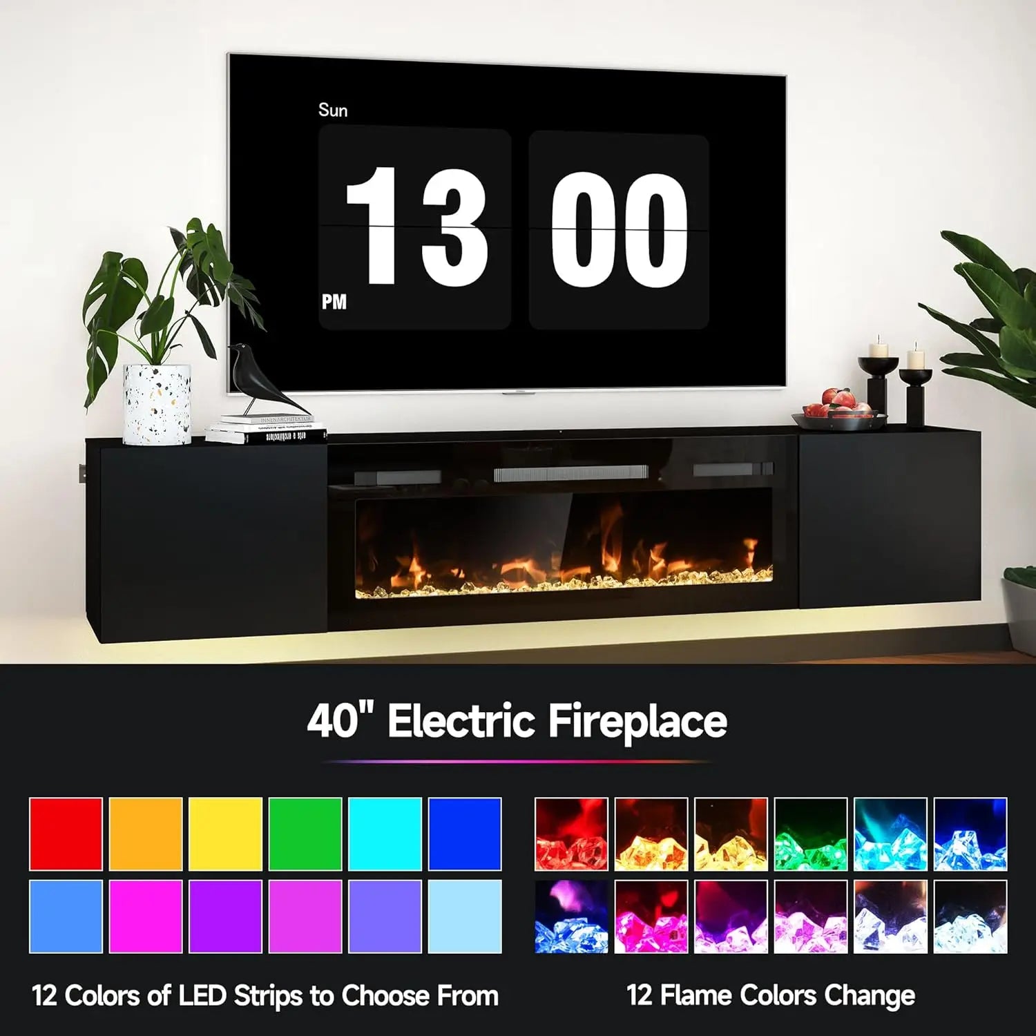 80in Floating TV Stand with Electric Fireplace