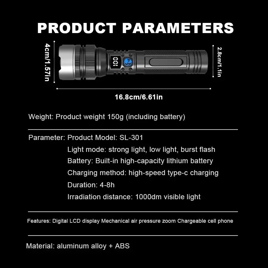 100000LM Super Bright Flashlight