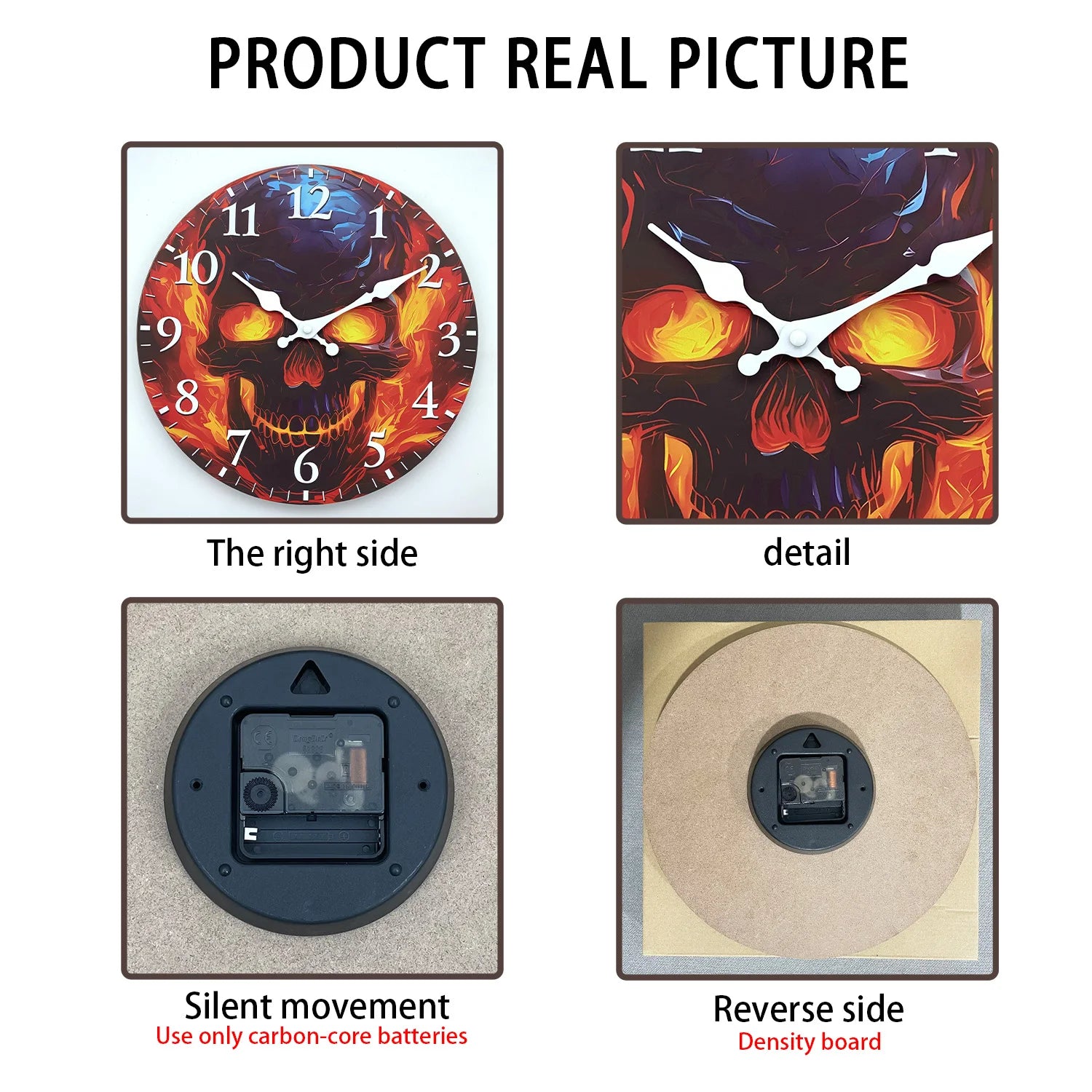 Flame Skull Pattern Wooden Wall Clock