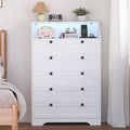 Wood Chest of Drawers with LED Lights, Charging Station