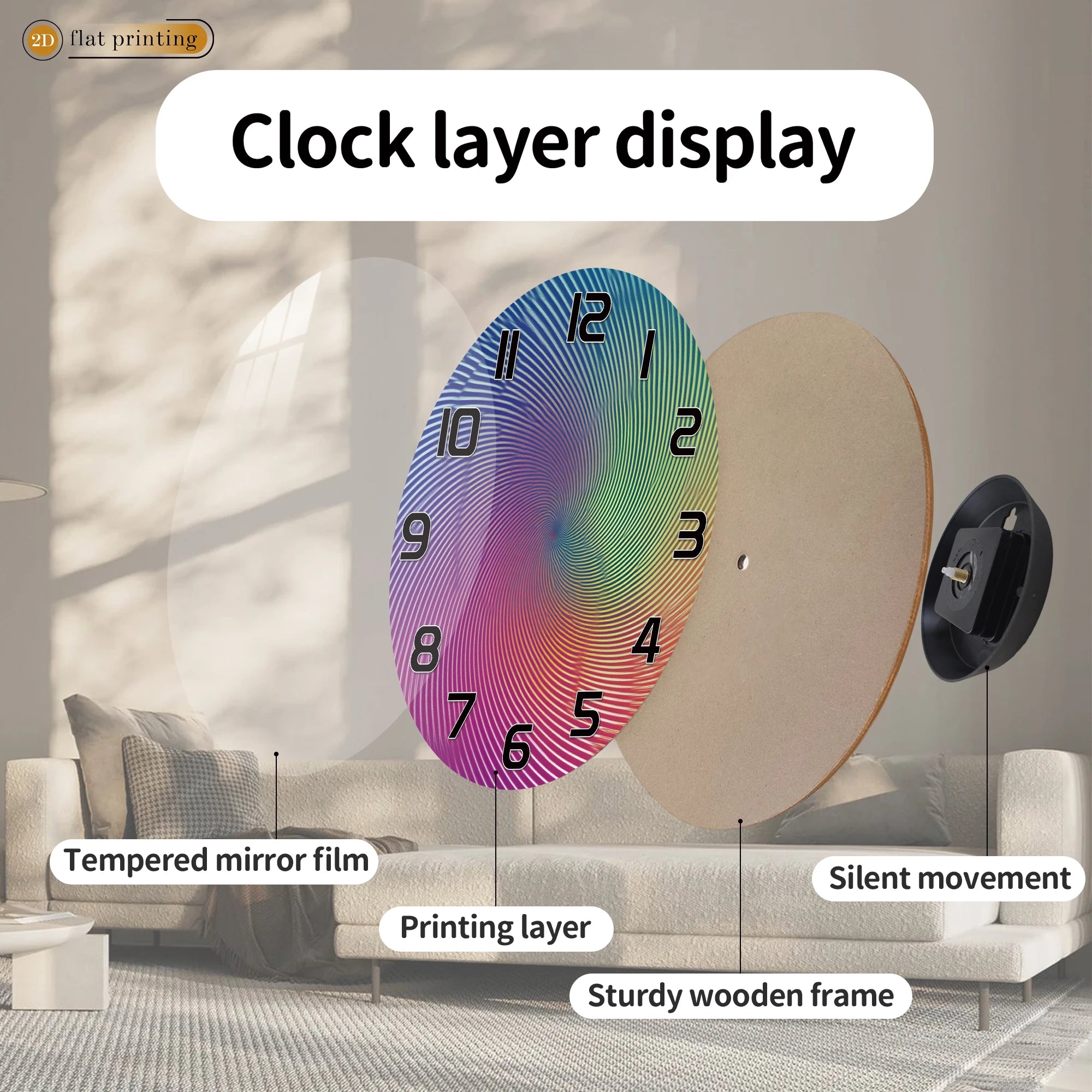 Vibrant Abstract Spiral Pattern Wall Clock, Silent Quartz Movement, Modern Home Office Decorative Timepiece with Bold Numbers