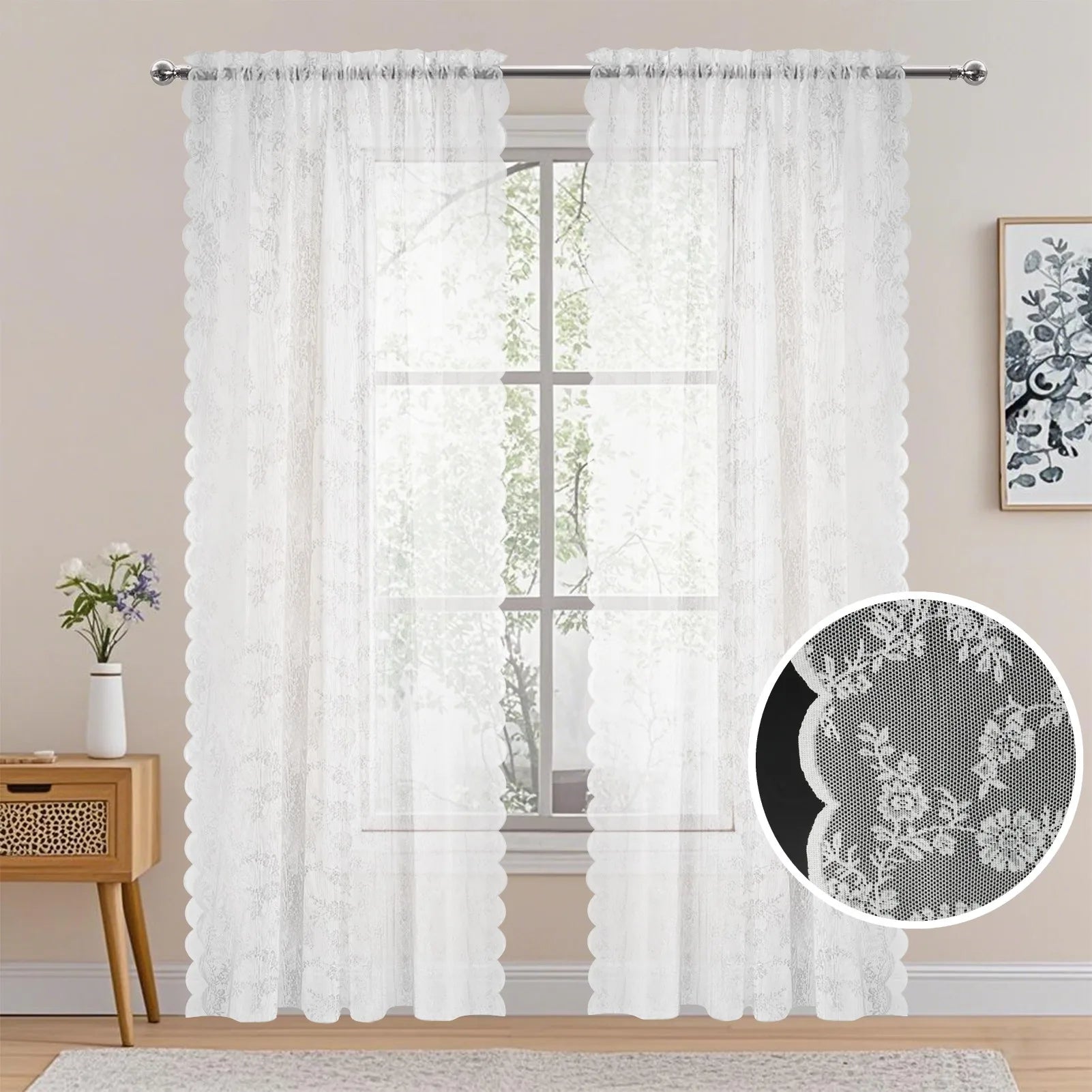 2 Panels Vintage Lace Long-Romantic Flowers