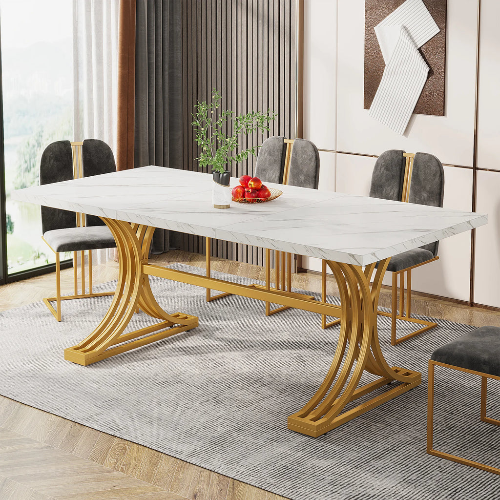 Dining Table with Faux Marble Table Top
