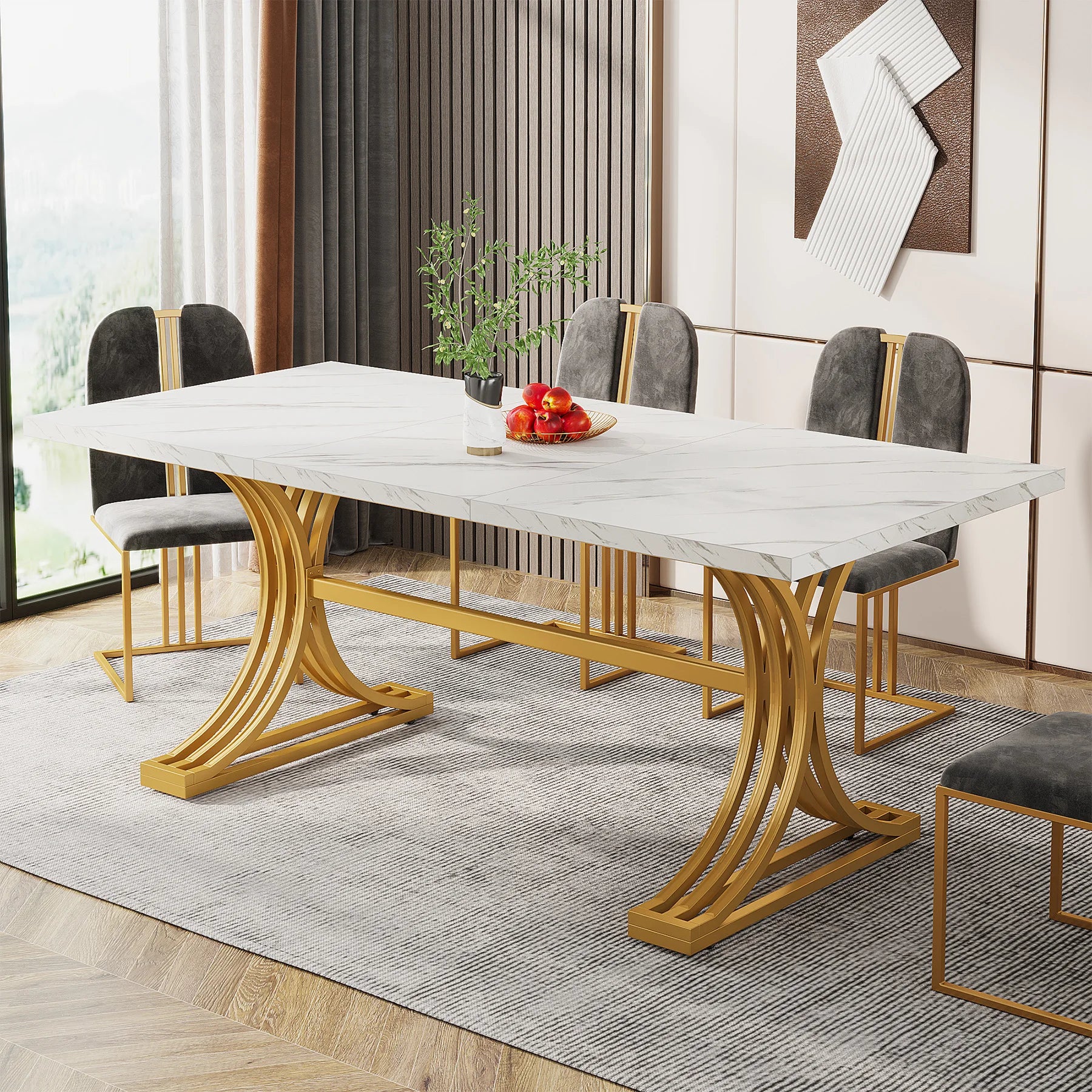 Dining Table with Faux Marble Table Top