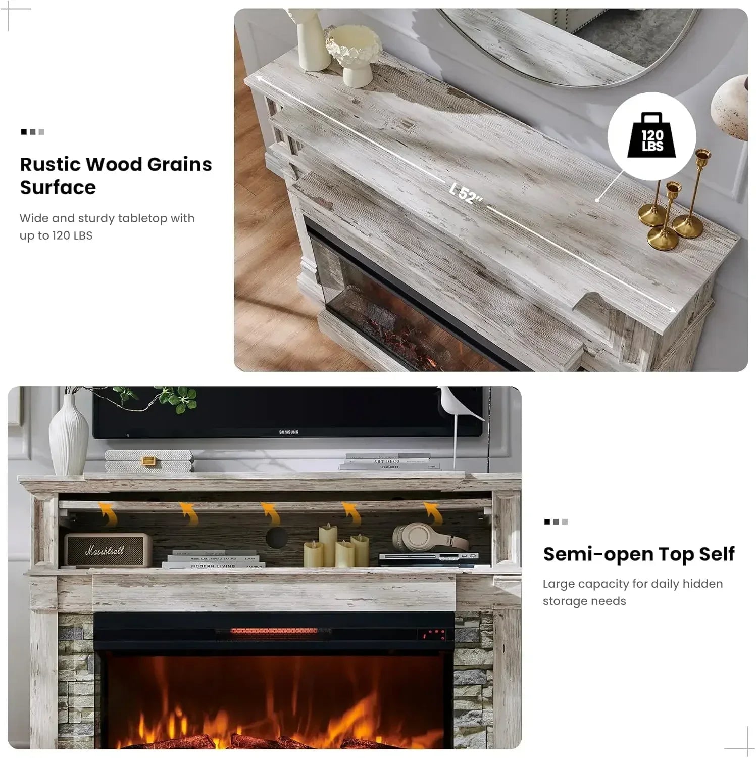 Electric Fireplace with Mantel TV Stand Heater