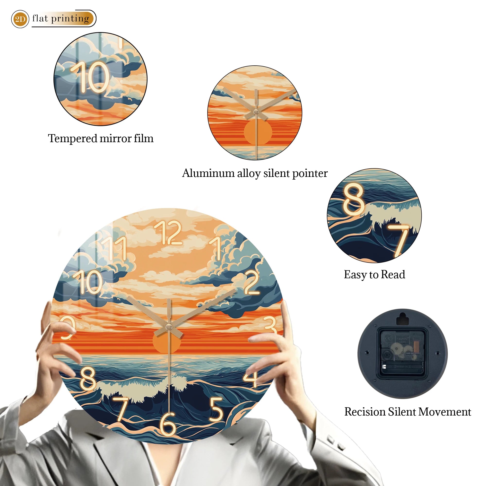 Vibrant Sunset Ocean Waves Wall Clock