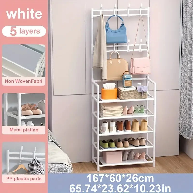 A clothes hanger and shoe rack