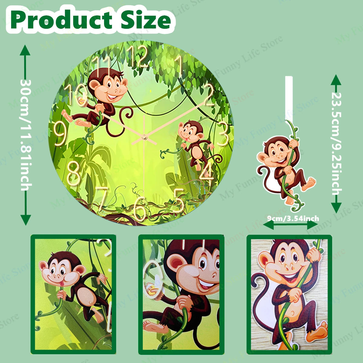 Wall Clock Cartoon Monkey