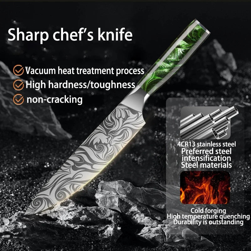 Damascus patterned knife set
