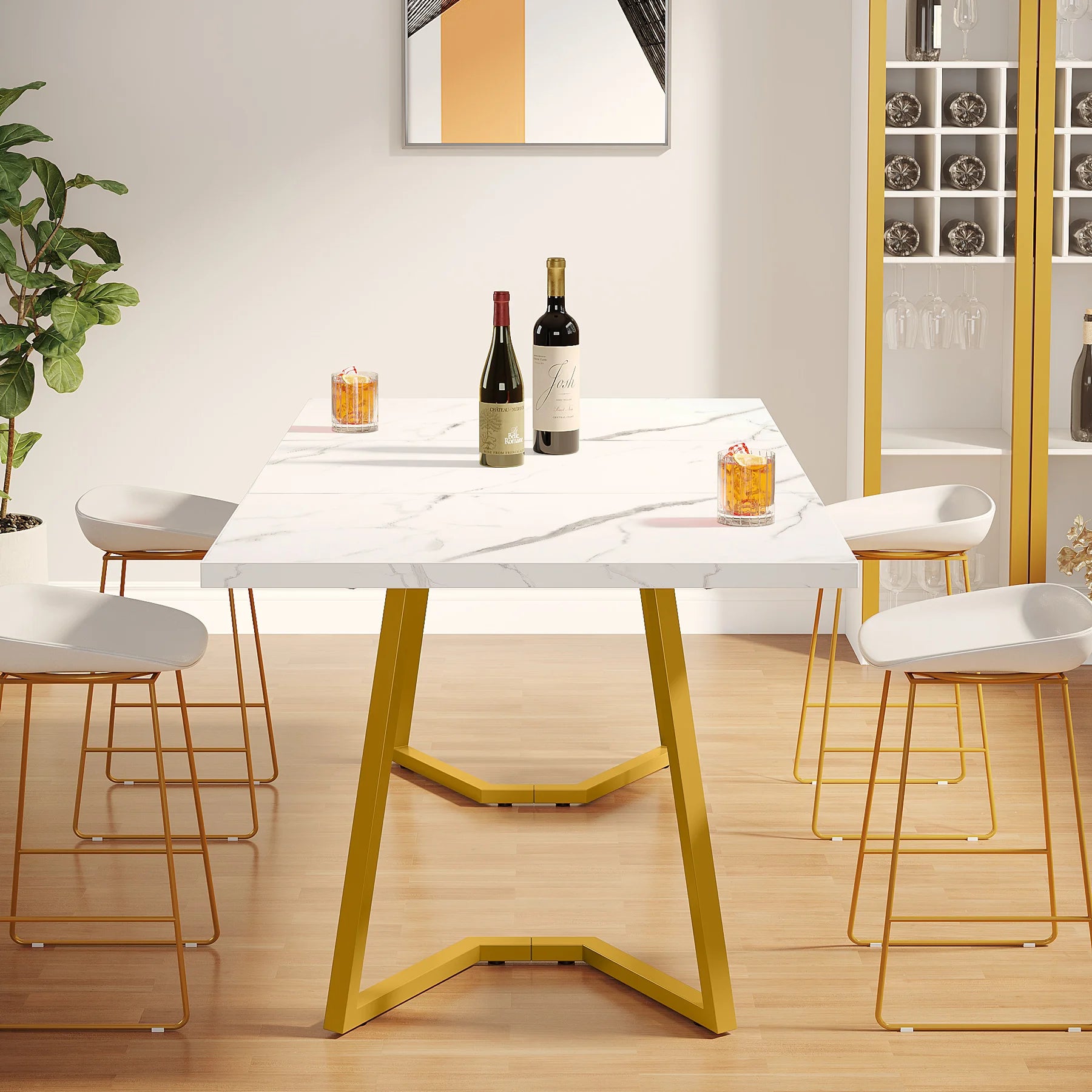 Dining Table with Faux Marble Table Top