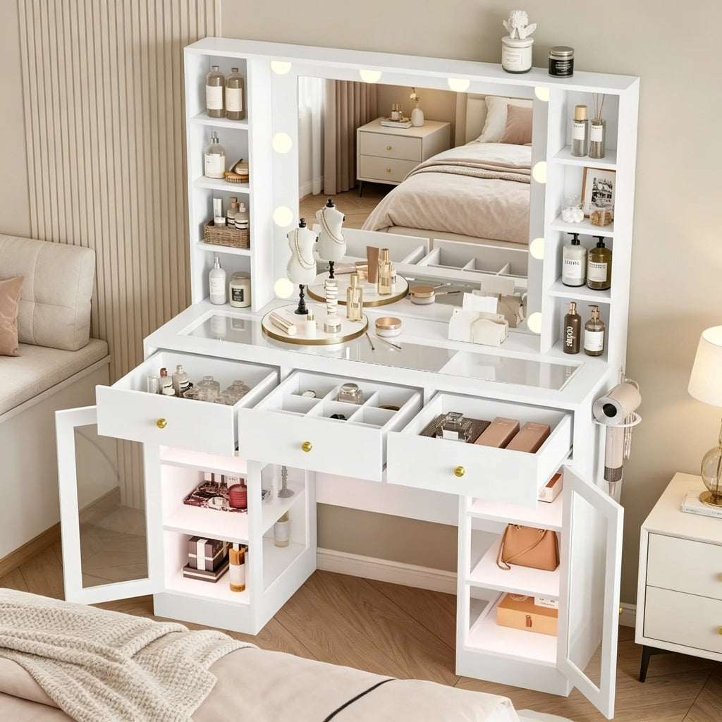 Makeup Vanity Desk with Mirror and Lights
