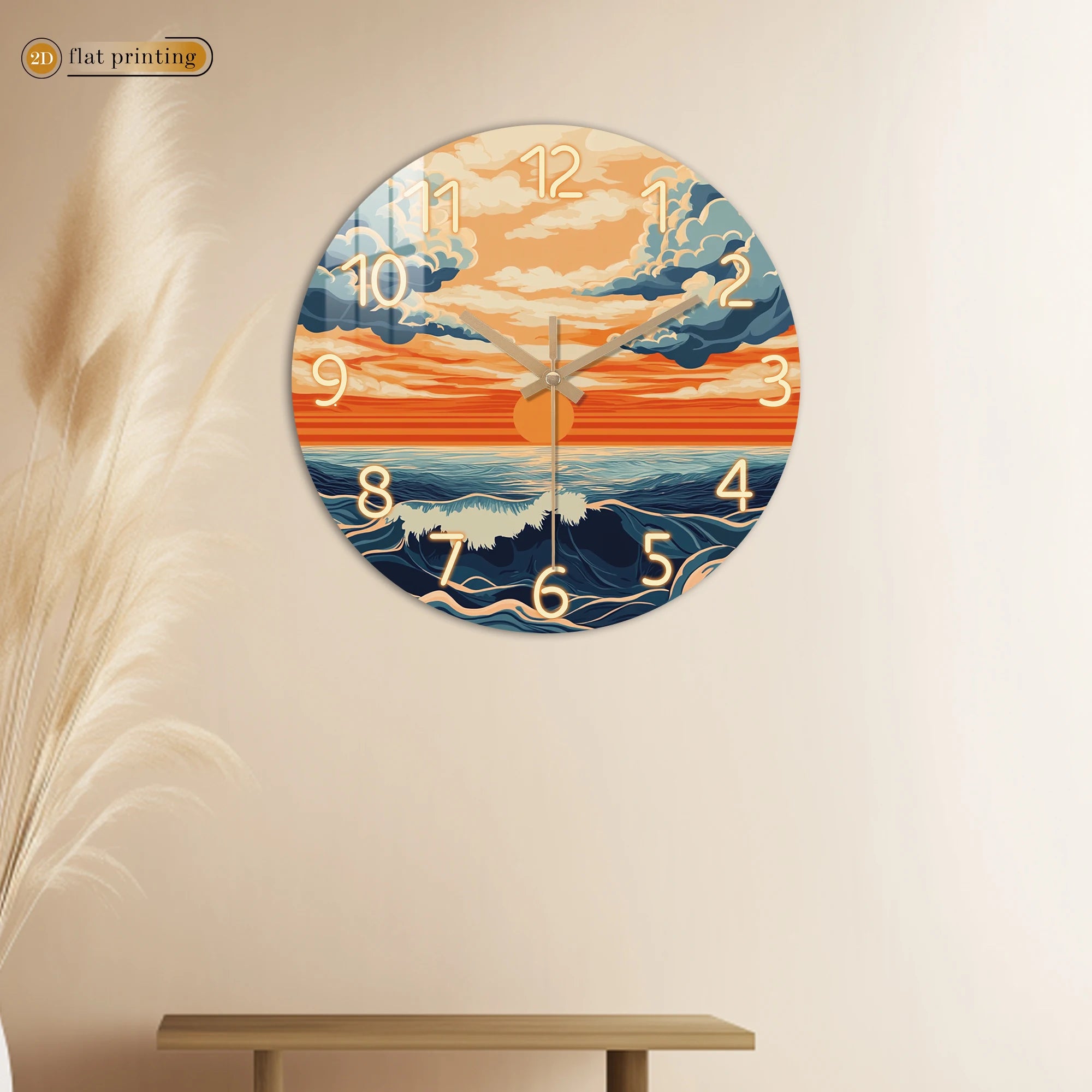 Vibrant Sunset Ocean Waves Wall Clock