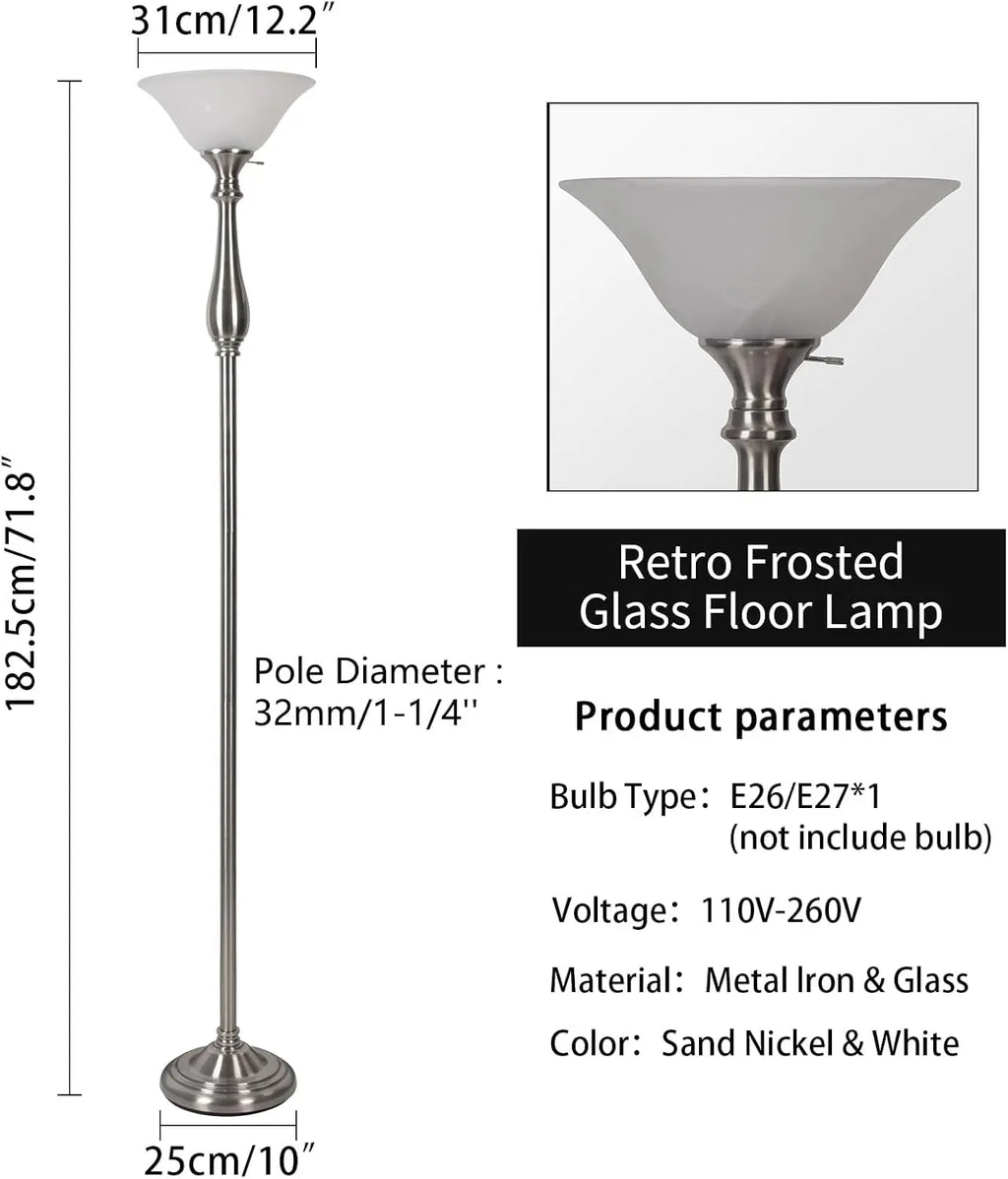 Torchiere Floor Lamp, White Alabaster Glass Shade