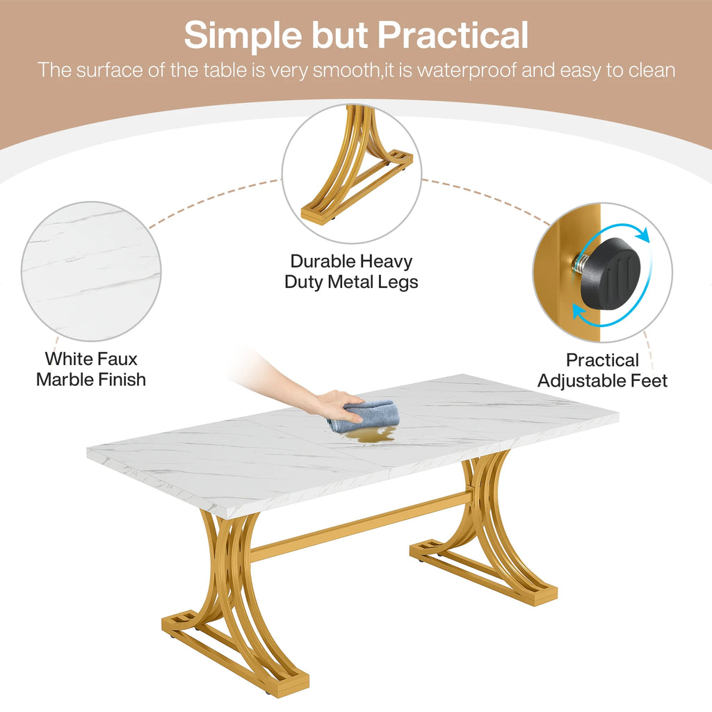 Dining Table with Faux Marble Table Top