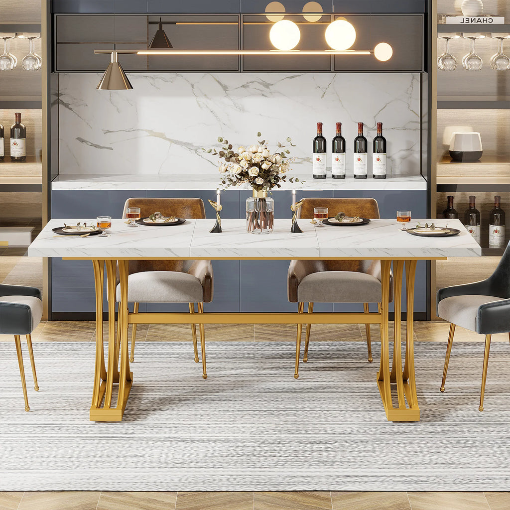 Dining Table with Faux Marble Table Top