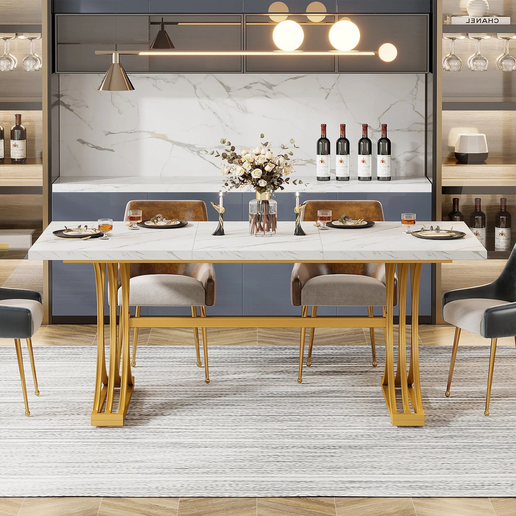 Dining Table with Faux Marble Table Top