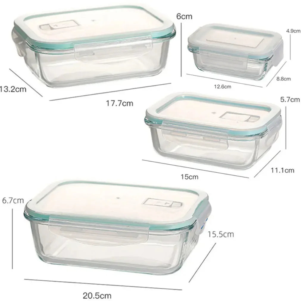 Rectangular  Set of 4 Glass Containers