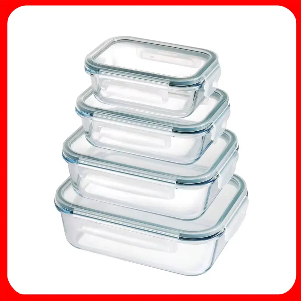 Rectangular  Set of 4 Glass Containers