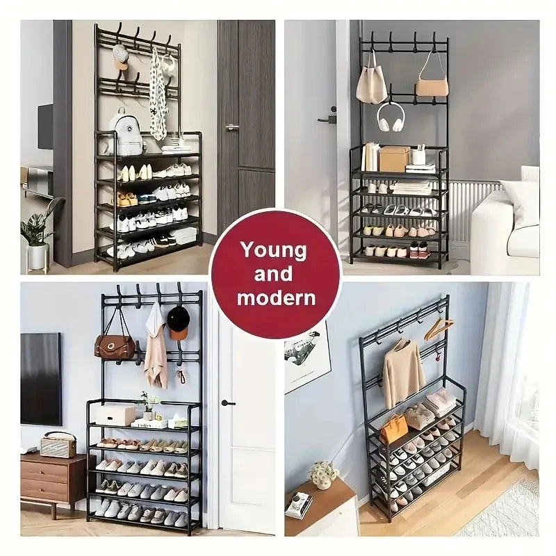 A clothes hanger and shoe rack
