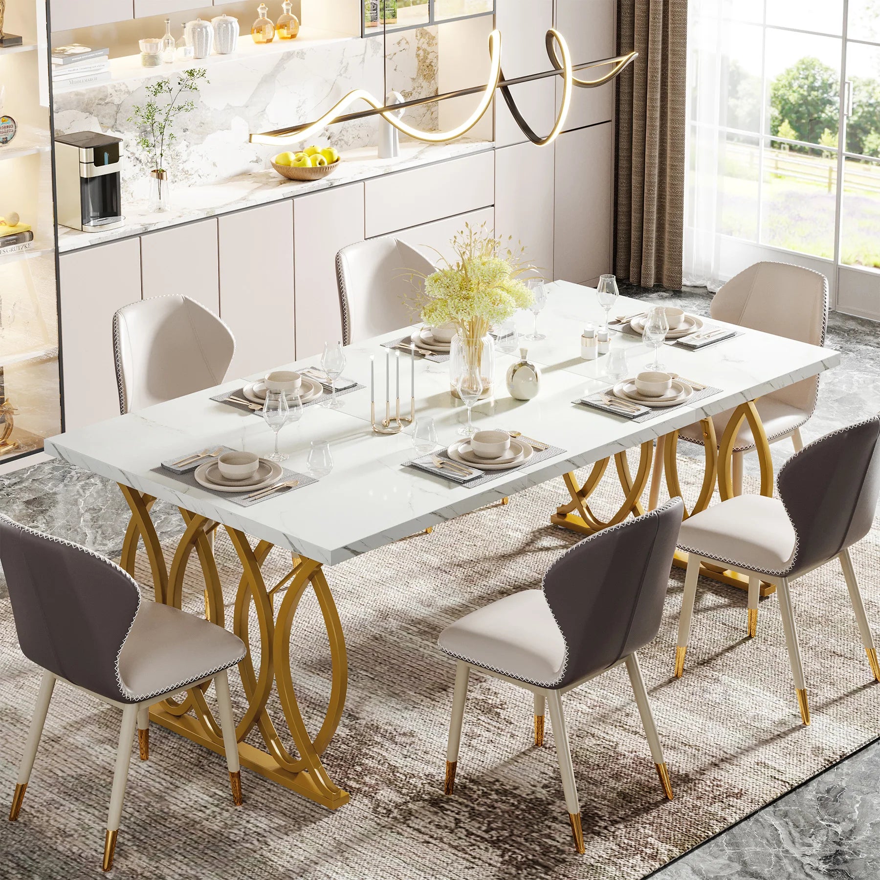 Dining Table with Faux Marble Table Top
