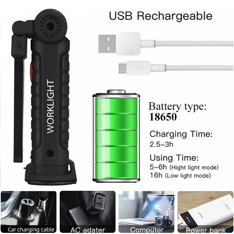 Rechargeable Flashlight  Magnet and Hook