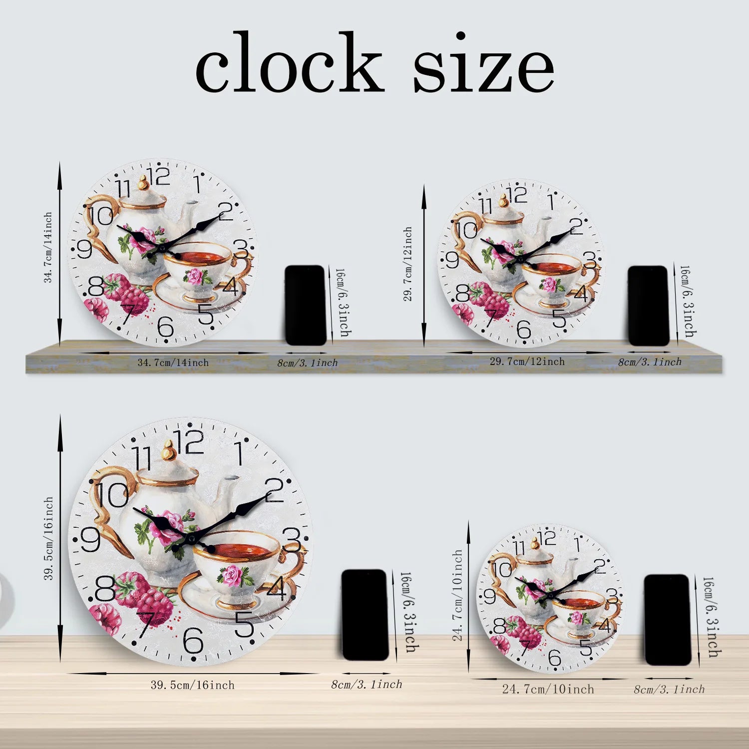 Teapot and Teacup Pattern Wooden Wall Clock