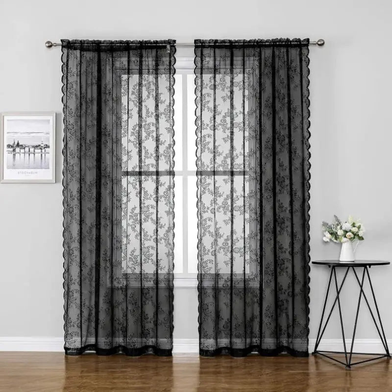 1pc Black Lace Floral Curtain