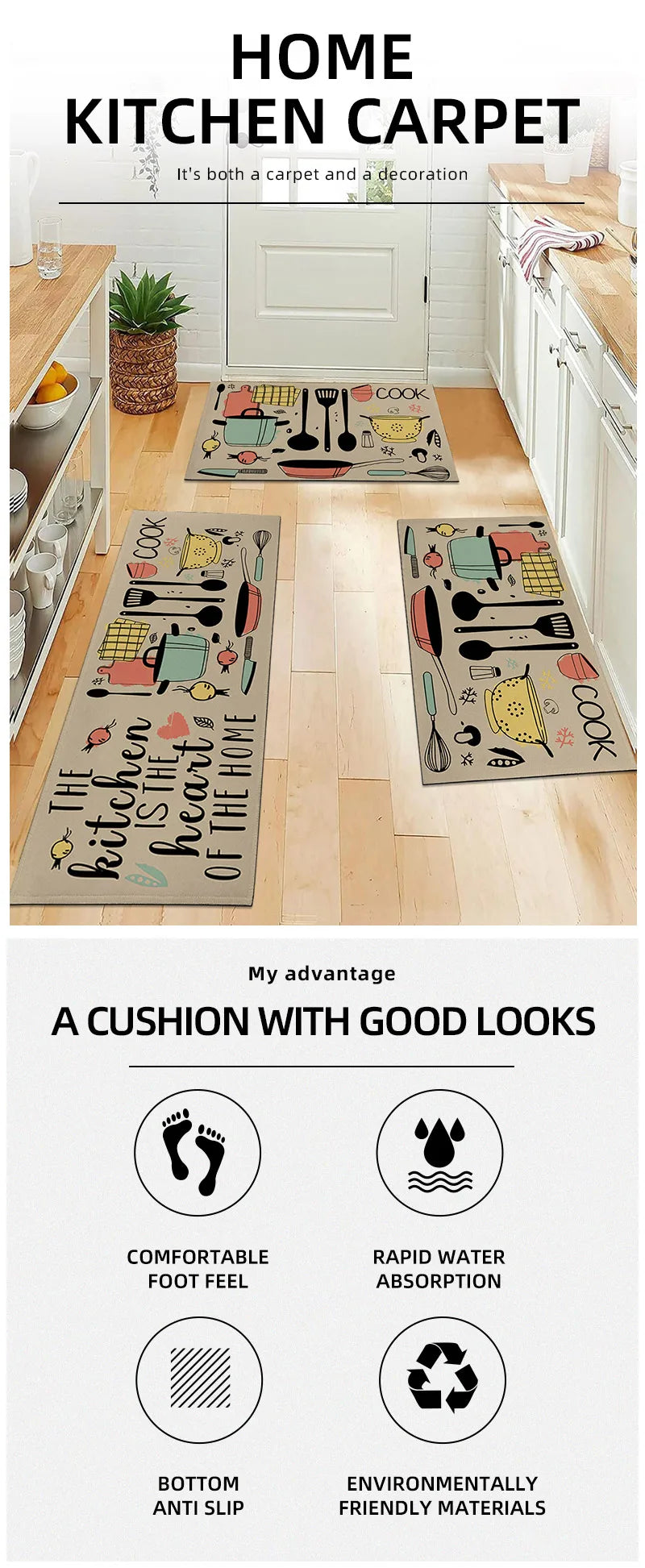knife and fork kitchen waterproof door mat