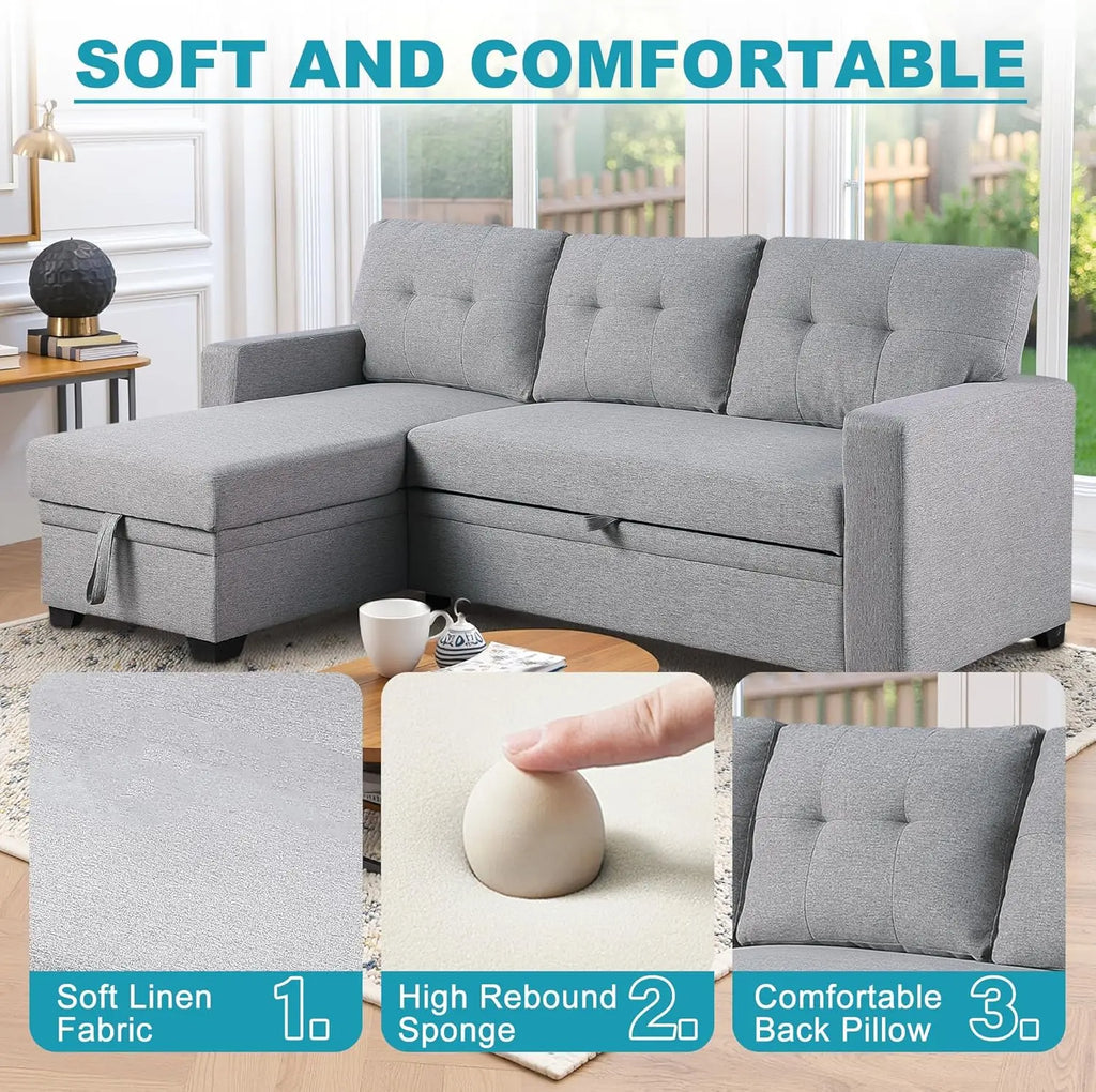 L-Shaped Sleeper Sofa with Storage Chaise,