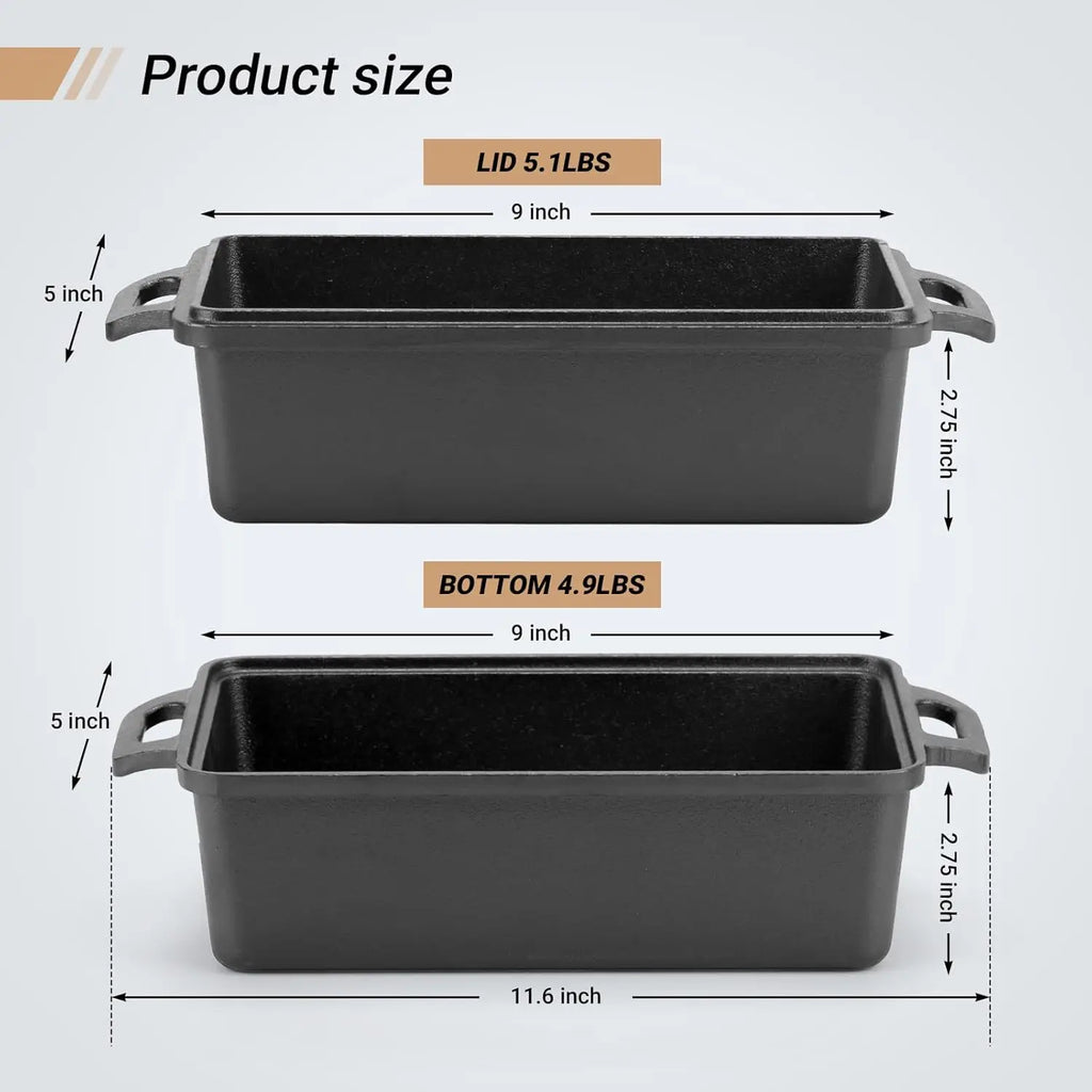 9x5 Inch Cast Iron Loaf Pan with Lid 2-Piece Set