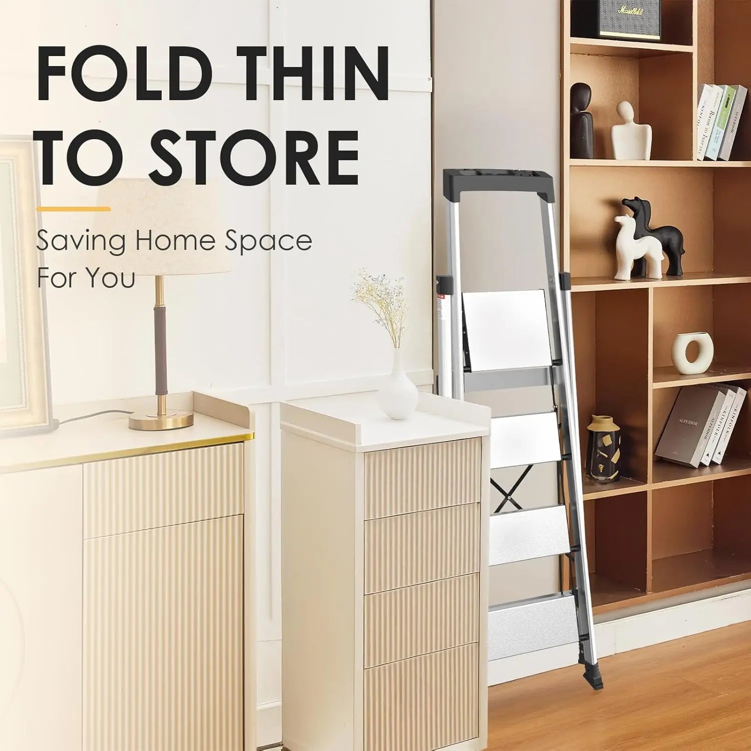 4 Step Ladder Aluminum Ladder with Tool Tray