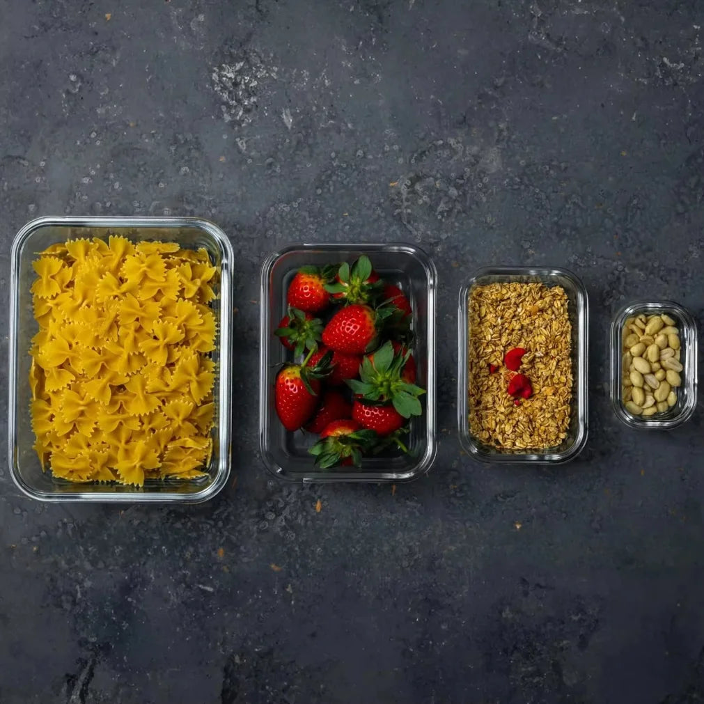 Rectangular  Set of 4 Glass Containers