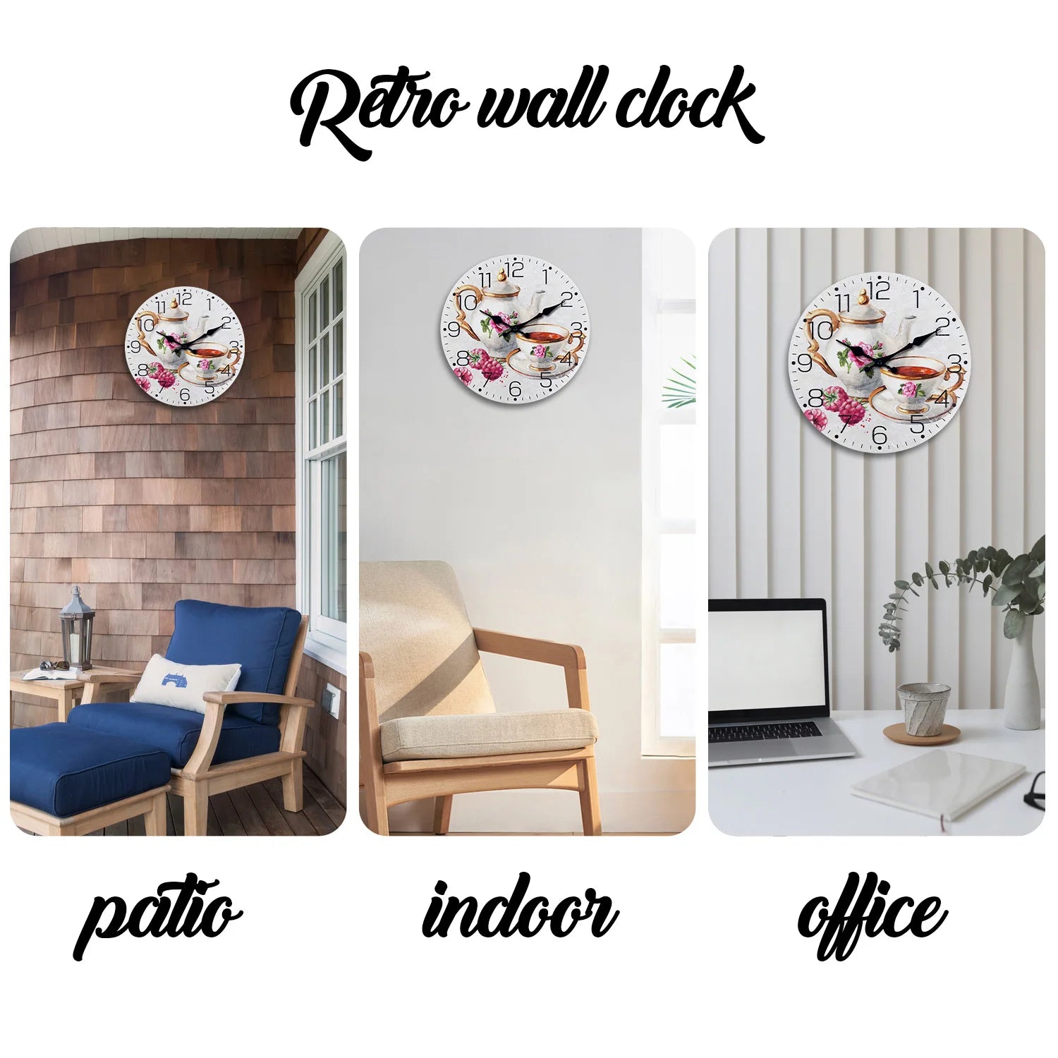 Teapot and Teacup Pattern Wooden Wall Clock
