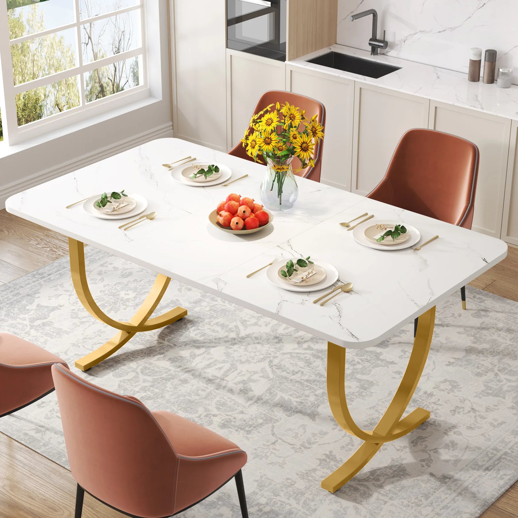 Dining Table with Faux Marble Table Top