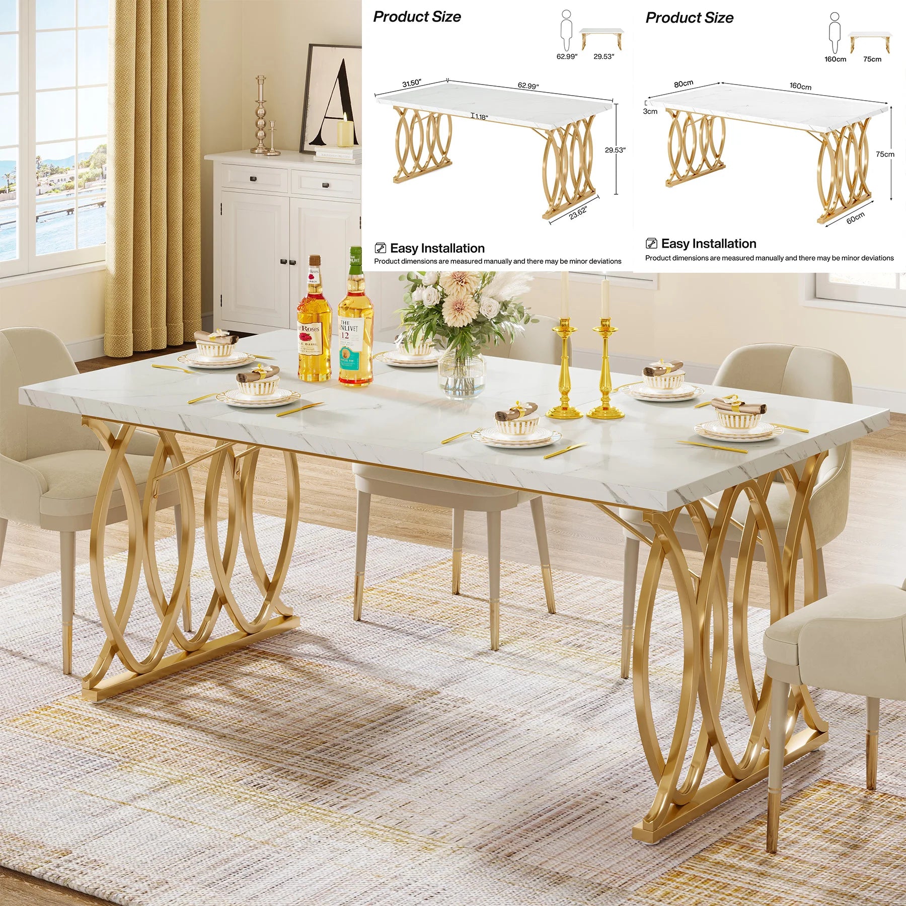 Dining Table with Faux Marble Table Top