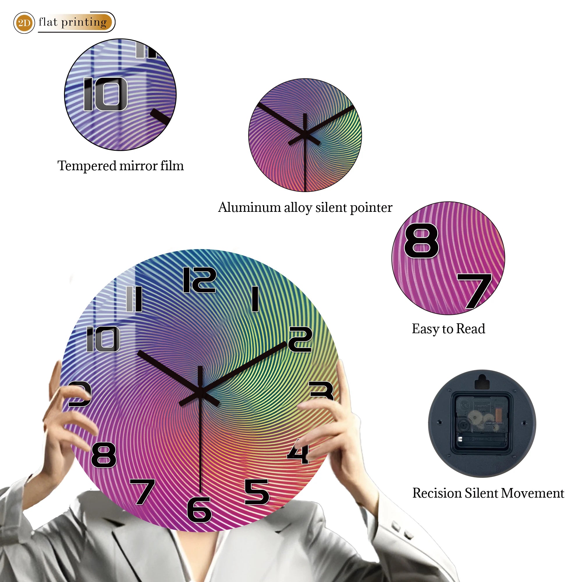 Vibrant Abstract Spiral Pattern Wall Clock, Silent Quartz Movement, Modern Home Office Decorative Timepiece with Bold Numbers