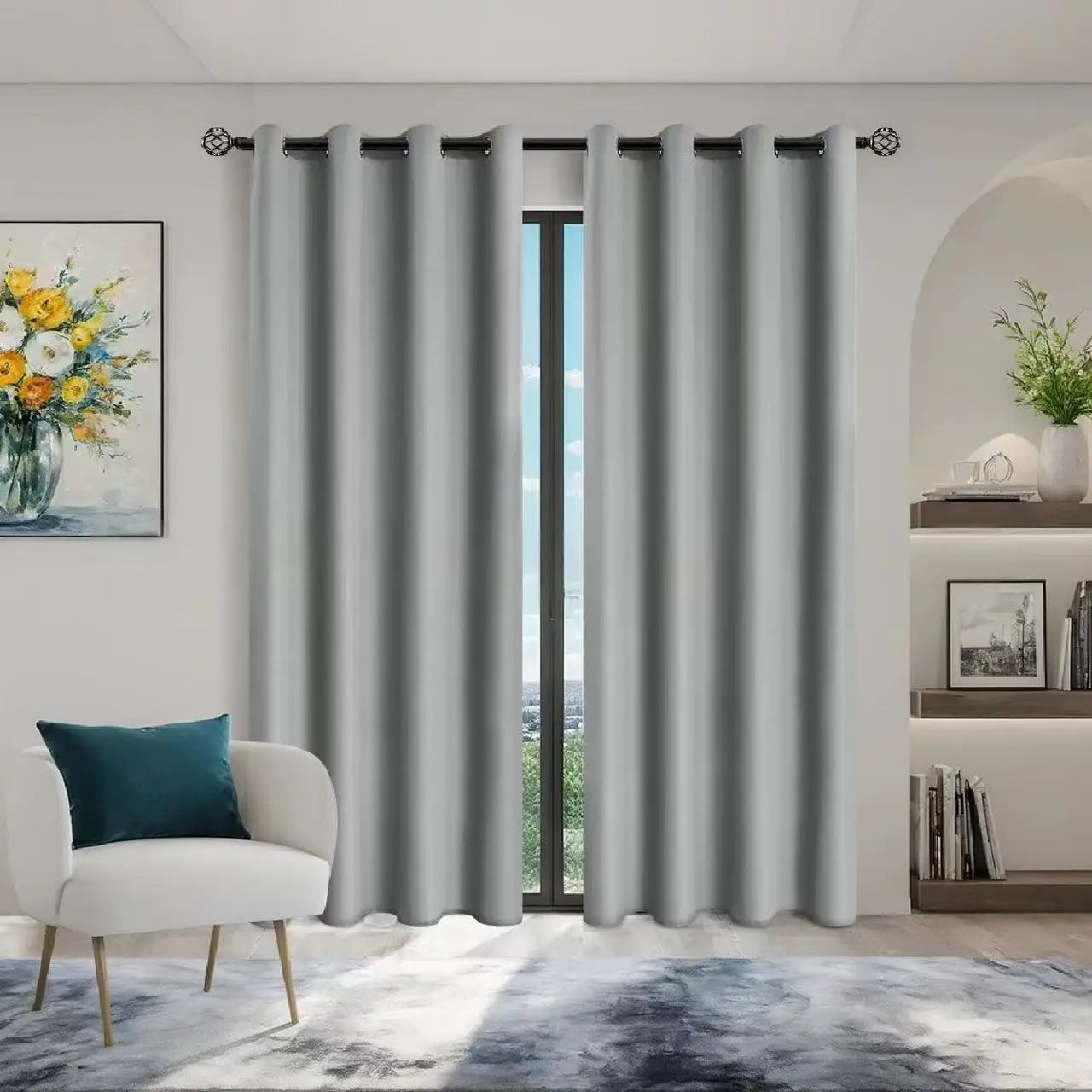 1pc Solid Blackout Curtains with Grommets