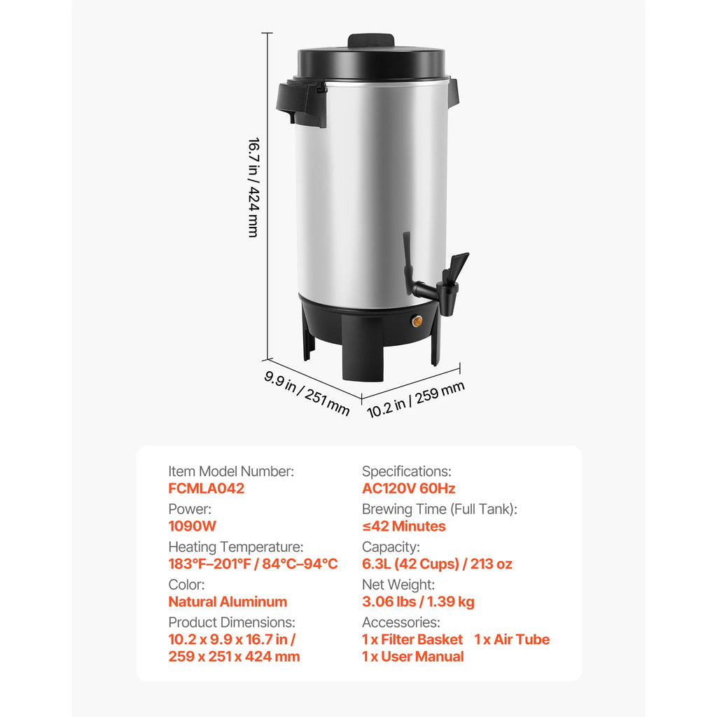 SucceBuy Commercial Coffee Urn Hot Beverage Dispenser with Dripless Faucet Quick-Brewing Coffee Maker for Catering, Party