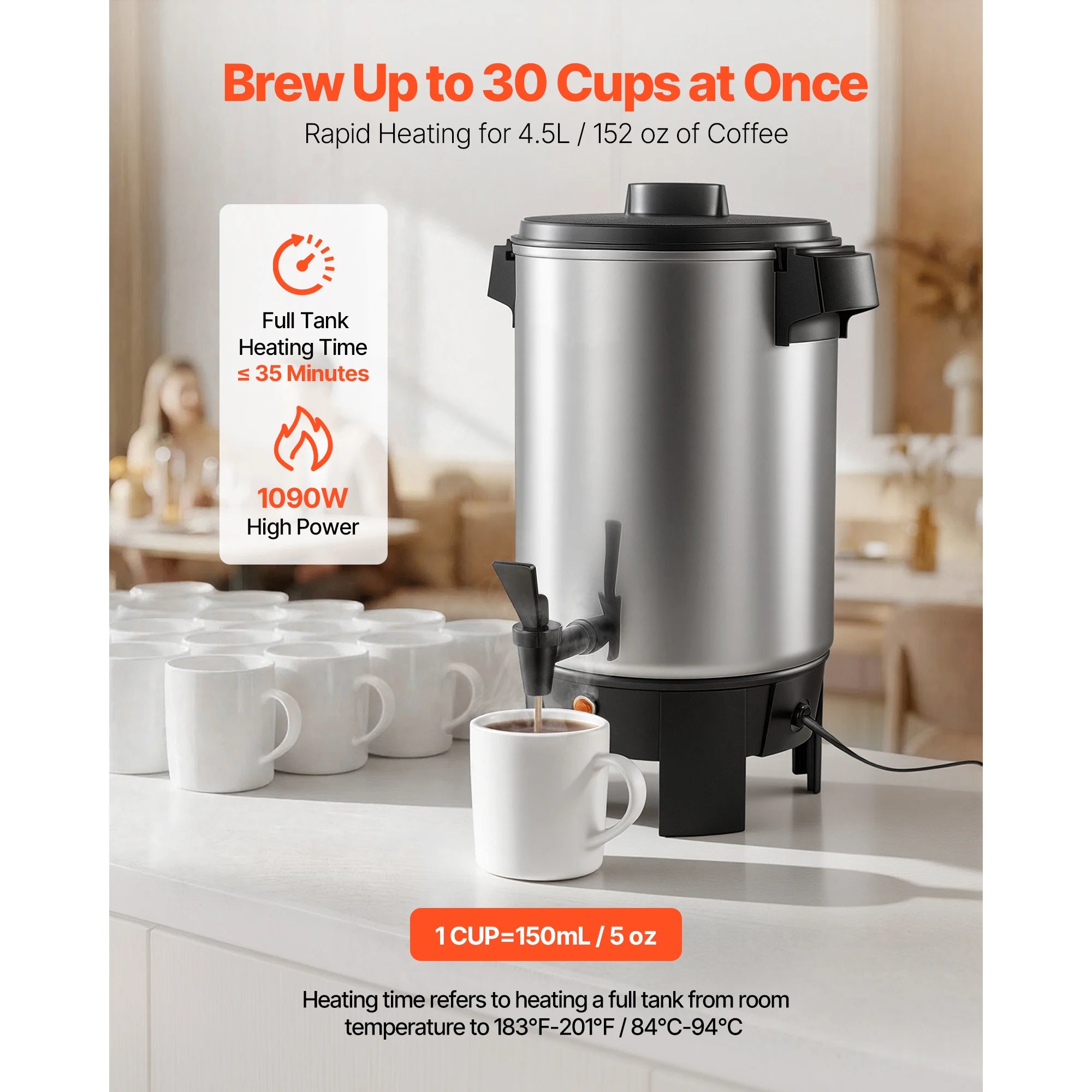 SucceBuy Commercial Coffee Urn Hot Beverage Dispenser with Dripless Faucet Quick-Brewing Coffee Maker for Catering, Party