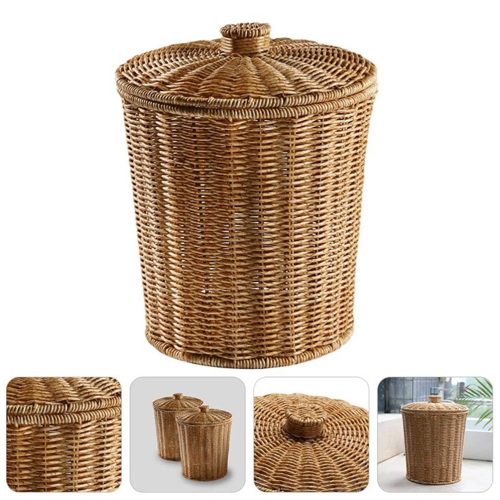 Woven Basket Trash Can Round Rattan