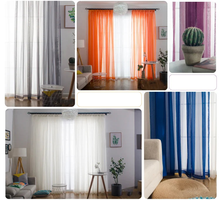 Solid Color Voile Sheer Tulle Curtains