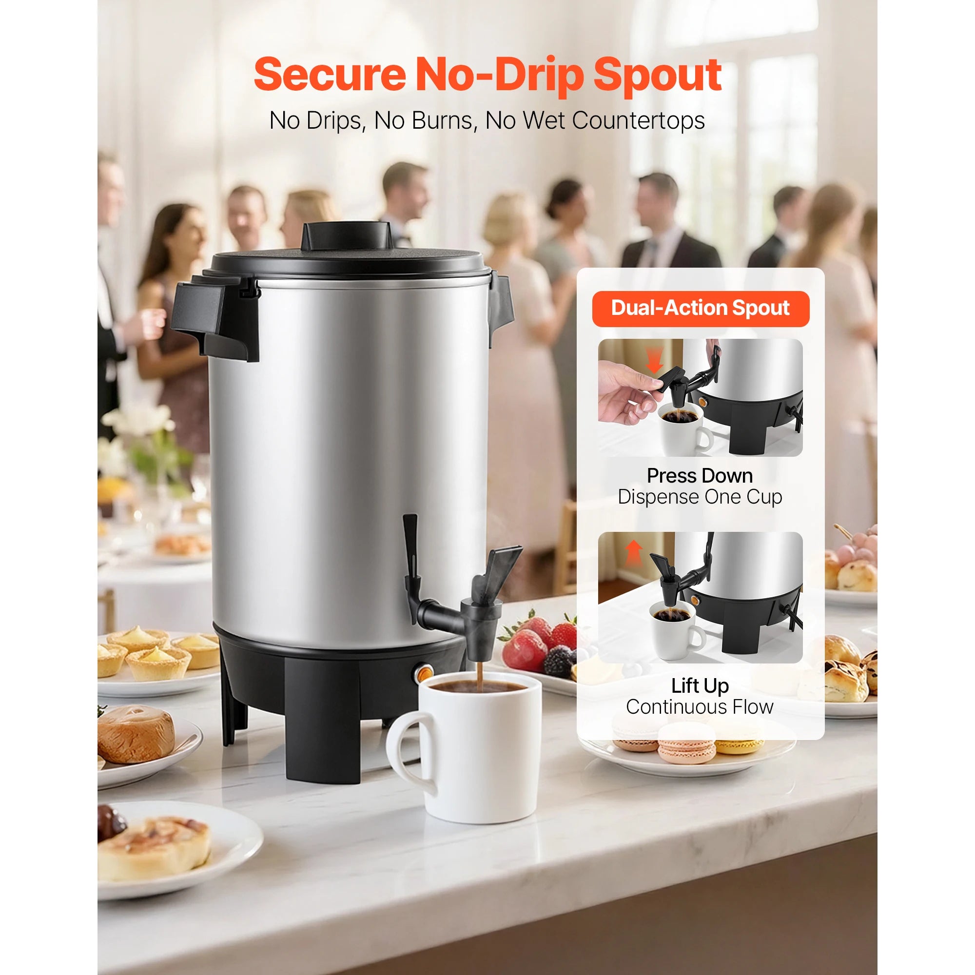 SucceBuy Commercial Coffee Urn Hot Beverage Dispenser with Dripless Faucet Quick-Brewing Coffee Maker for Catering, Party