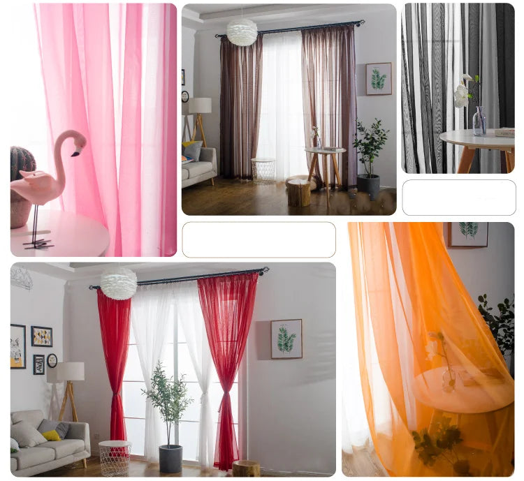 Solid Color Voile Sheer Tulle Curtains